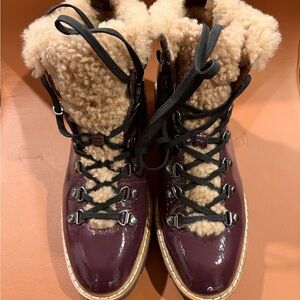 Donald J. Pliner Burgundy and Tan Winter Boots